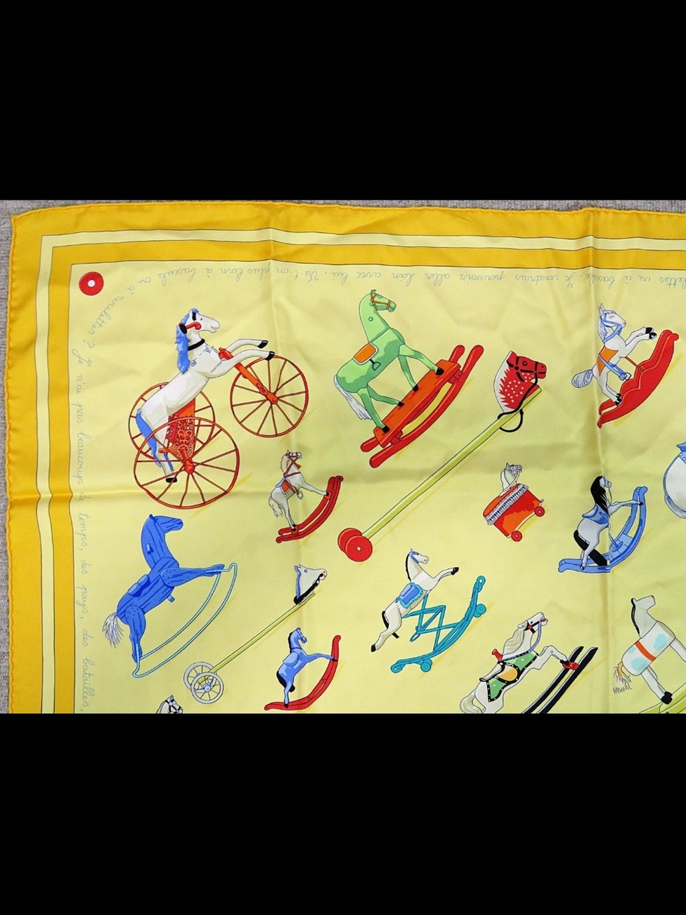 Hermes Yellow Scarf with Multicolor Rocking Horse Motif - Picture 3 of 11